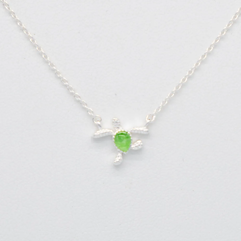 Dune Jewelry Delicate Dune Sea Turtle Necklace - .925 Sterling Silver with Green Sea Glass Shell - Made in the USA