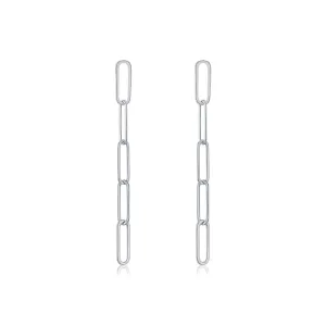 Elegant Long Tassel Sterling Silver Chain Earrings with Geometric Design
