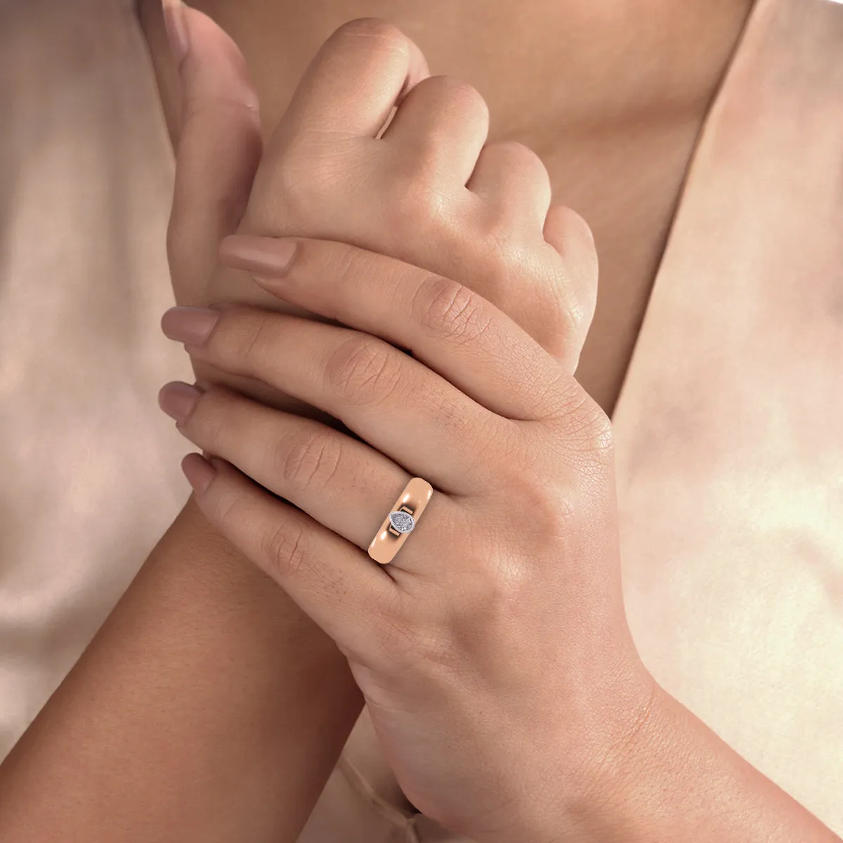 Elegant Pear Bezel Two Tone Wedding Ring