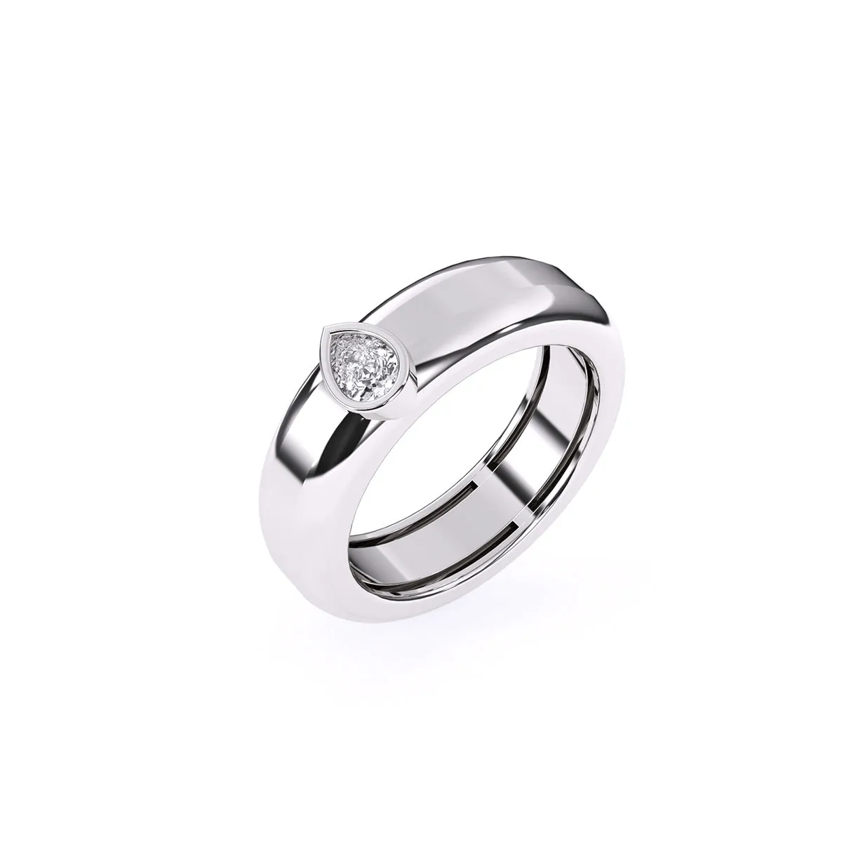 Elegant Pear Bezel Two Tone Wedding Ring
