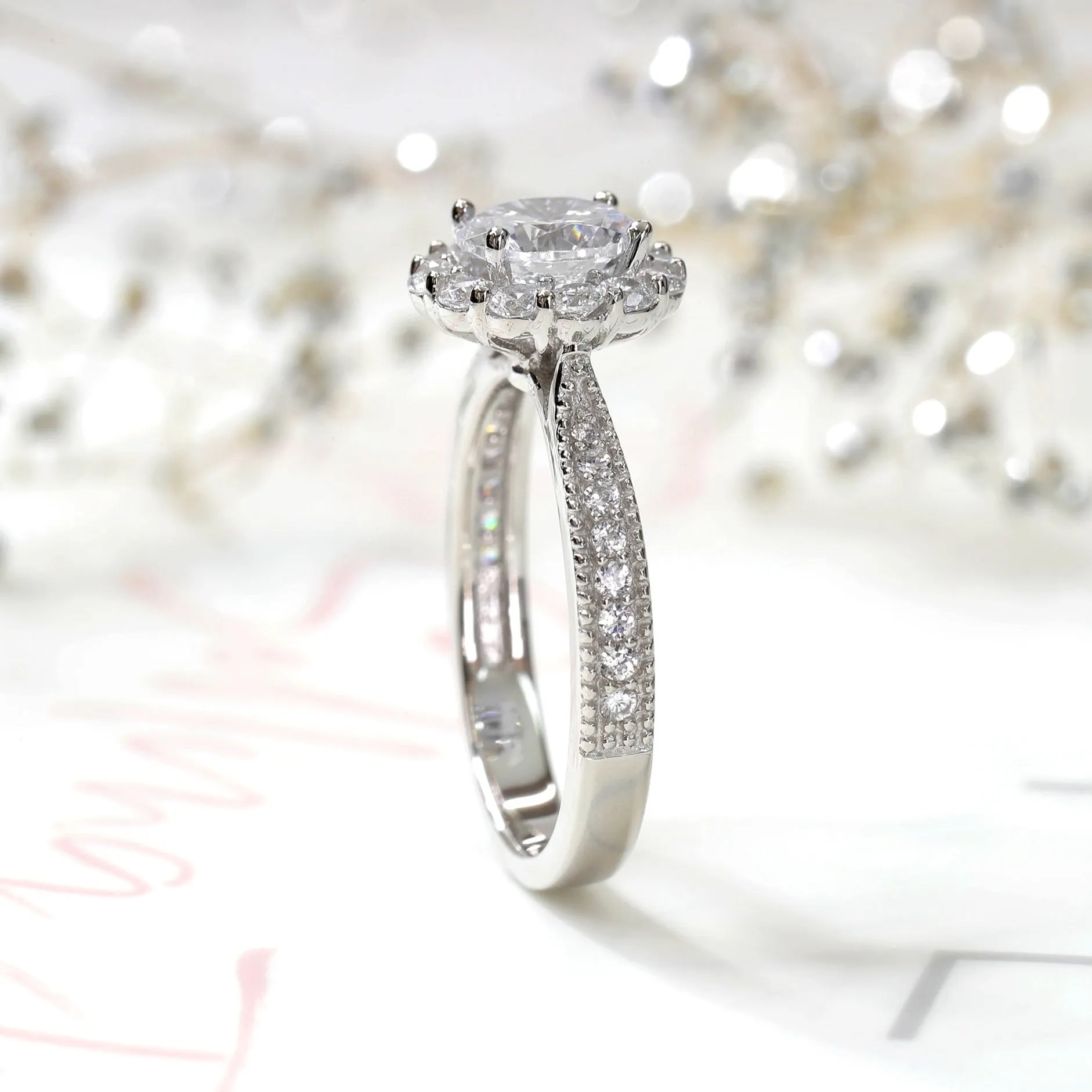 Elegant Vintage Halo Engagement Ring