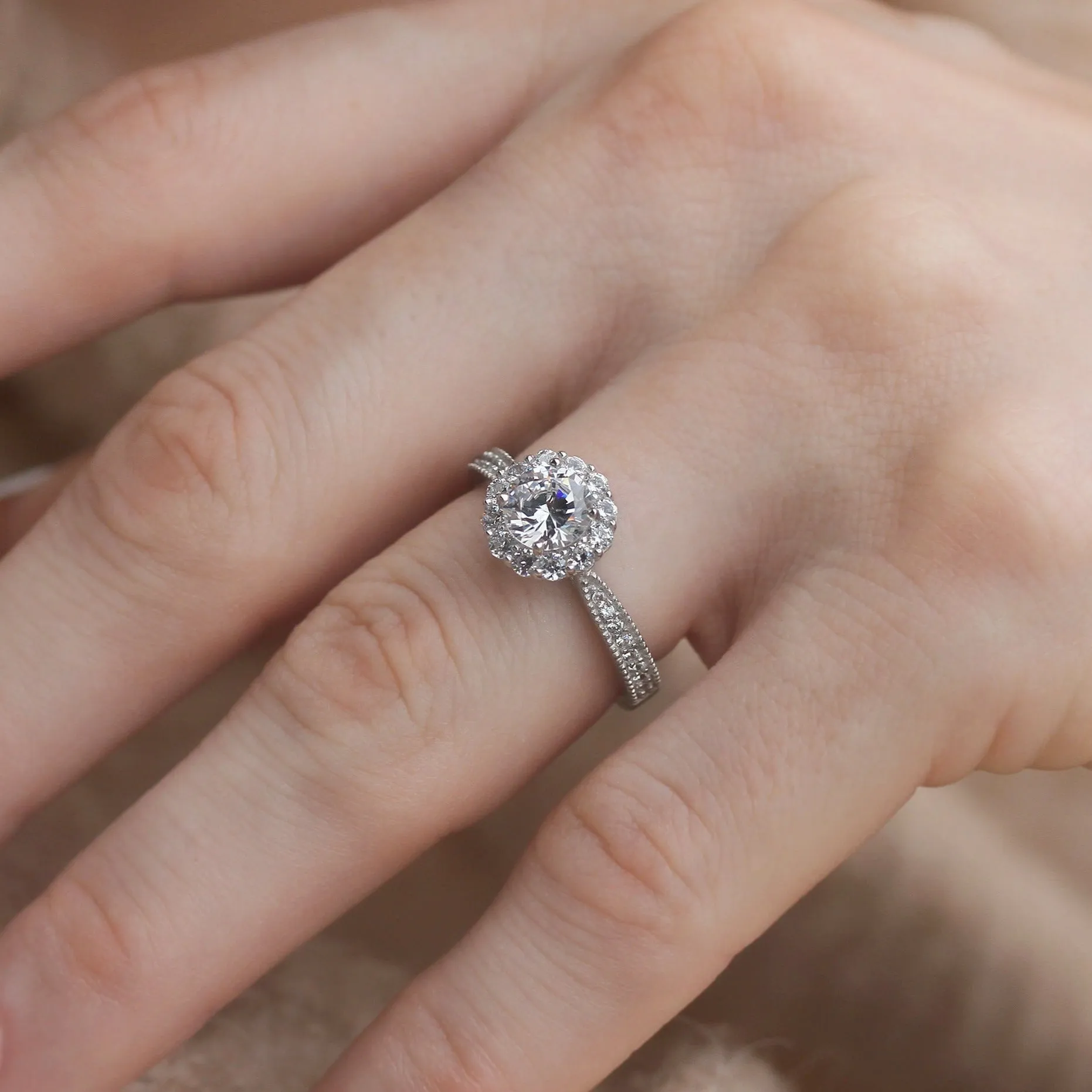 Elegant Vintage Halo Engagement Ring