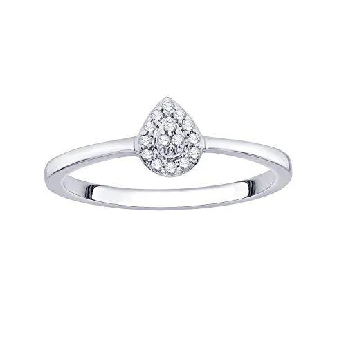 EternalDia IGI Certified Diamond Accent Pear Cluster Halo Frame Ring in 10K White Gold (0.07 Cttw)
