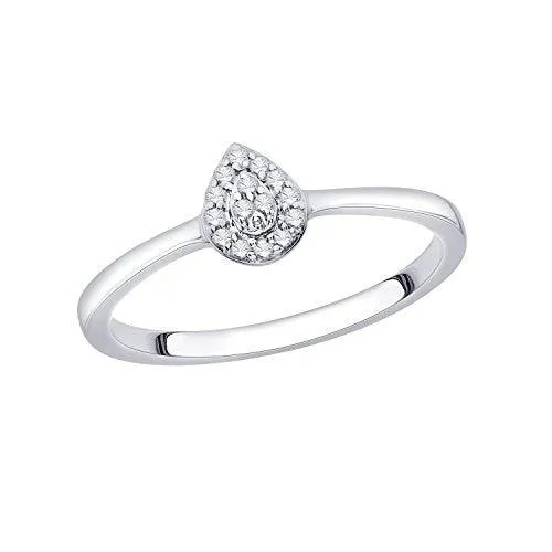 EternalDia IGI Certified Diamond Accent Pear Cluster Halo Frame Ring in 10K White Gold (0.07 Cttw)