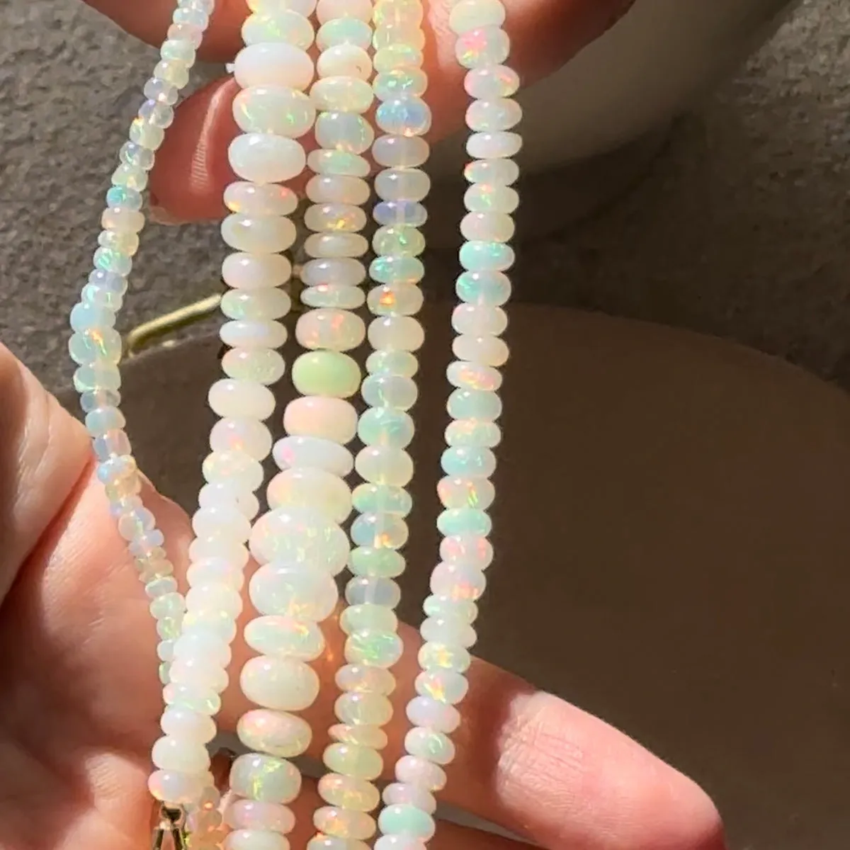 ETHIOPIAN OPAL CANDY BEADS NECKLACE (4MM-5MM BEADS) (WHITE)
