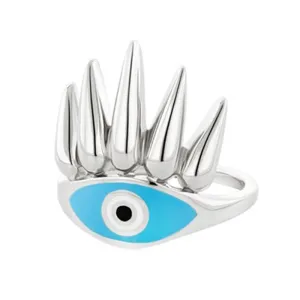Eye of the Sun Sterling Silver Ring plated in Platinum with Turquoise Enamel (No 54)