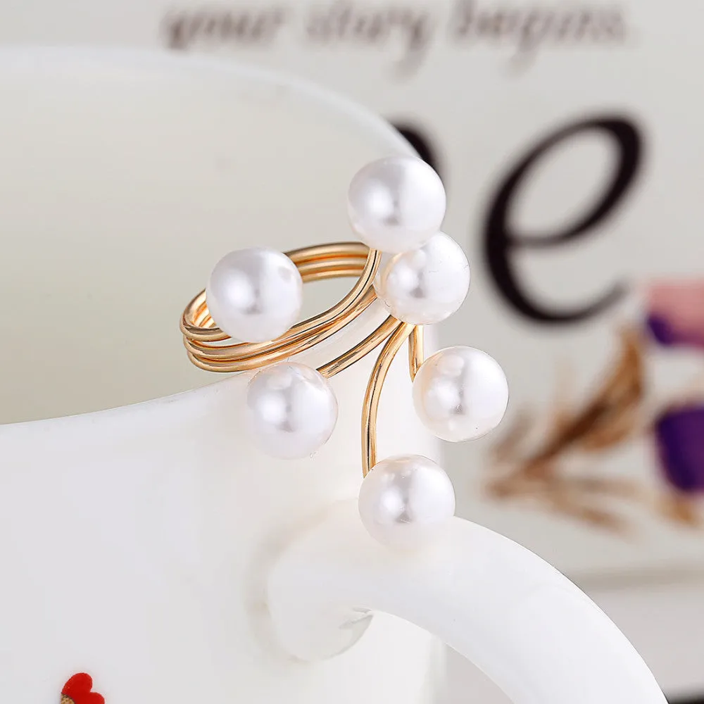 Fashion Elegant Imitation Pearl Adjustable Opening Rings For Women