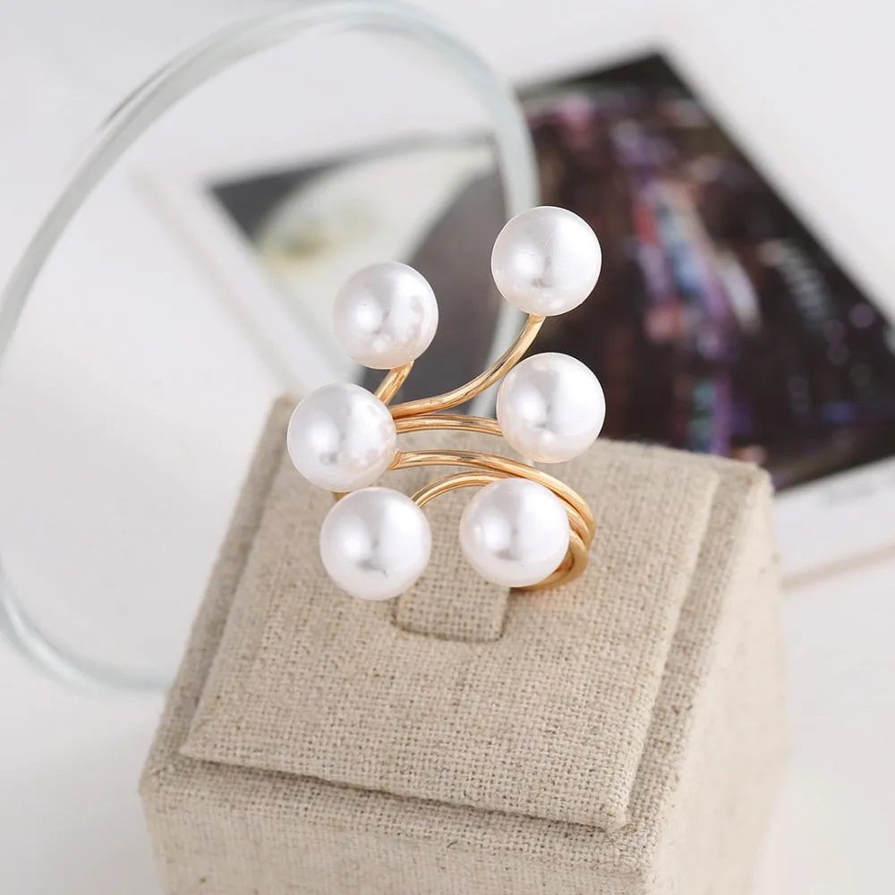 Fashion Elegant Imitation Pearl Adjustable Opening Rings For Women