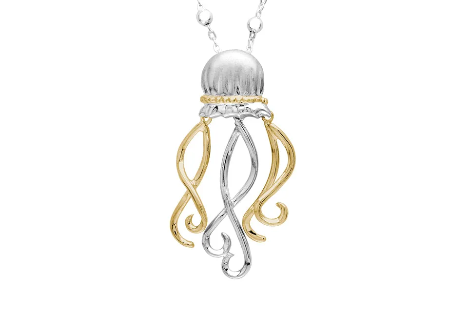 FINAL SALE - Small Jellyfish Necklace in Sterling Silver and 14k Yellow Gold
