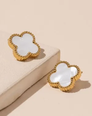 Flower Shape Stud Earrings - Gold/Mother of Pearl