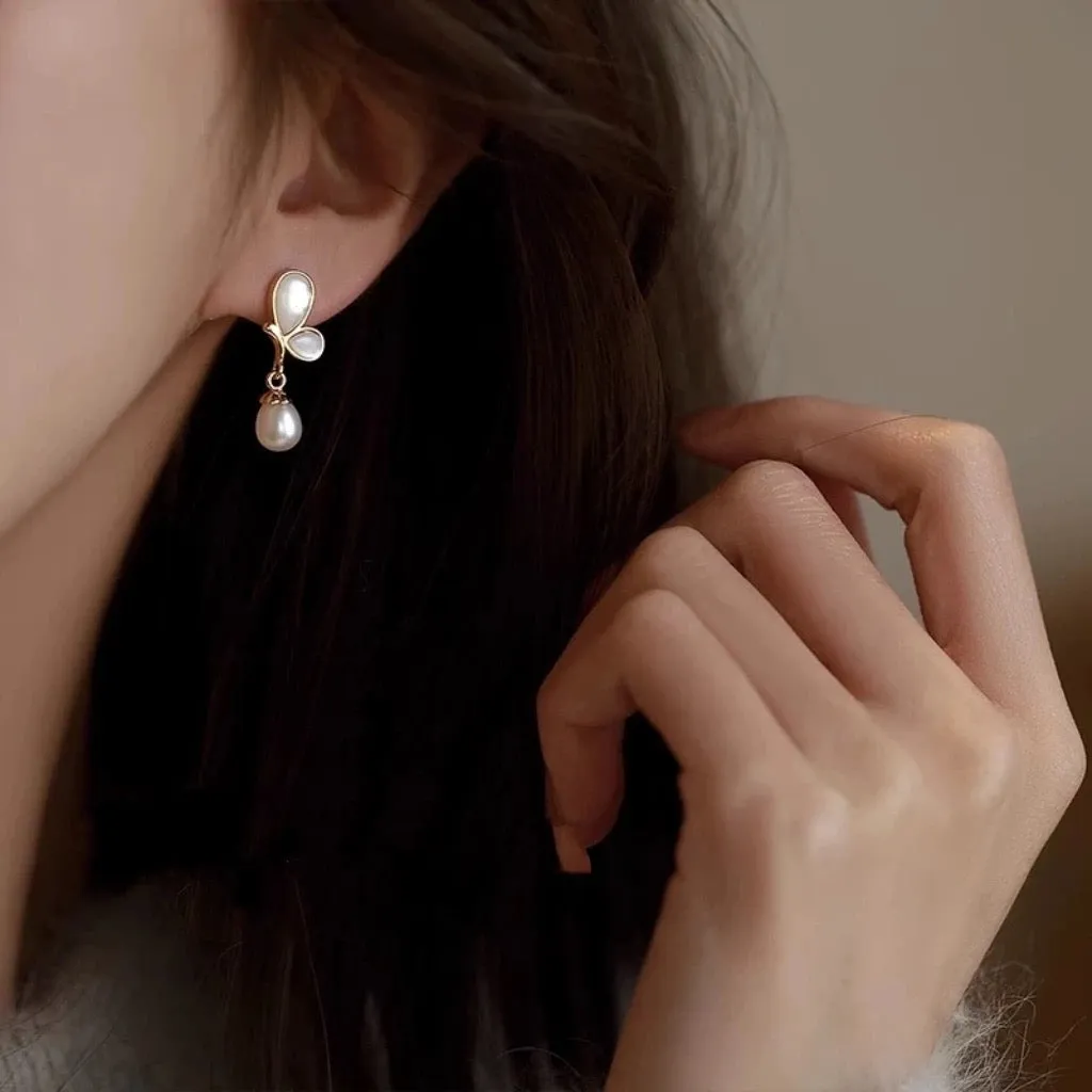 Flying Butterfly Drop Pearl Earrings - 18K Gold Vermeil