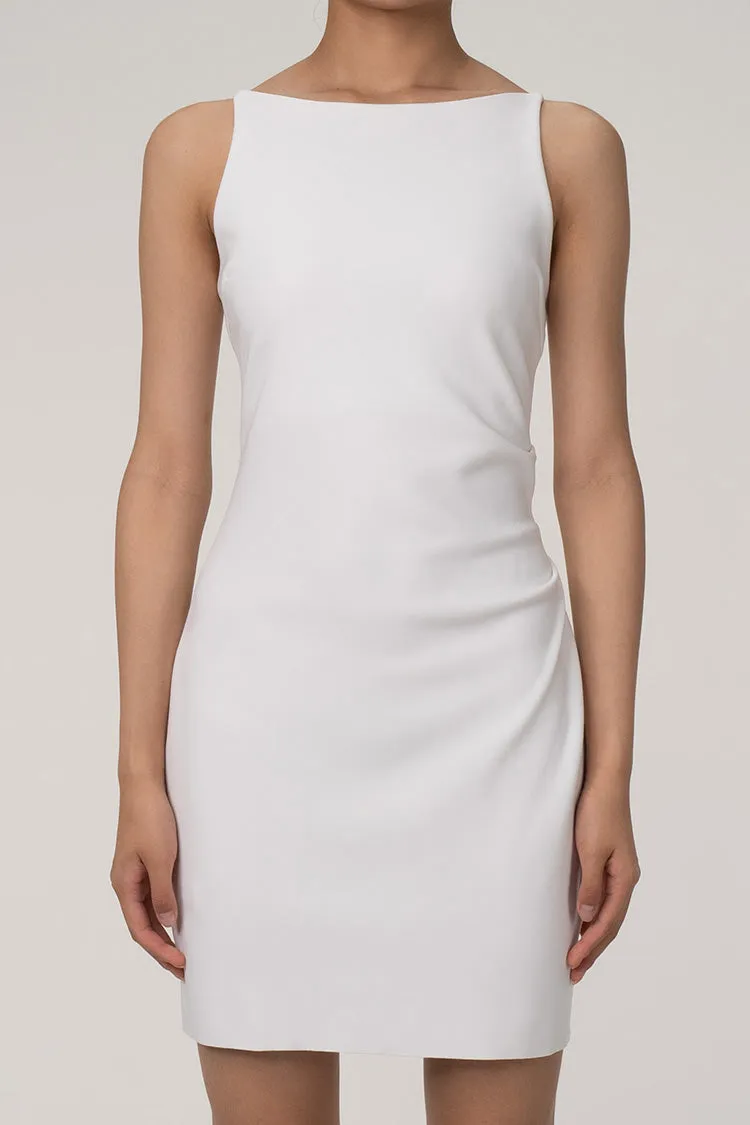 Flytonn-nye outfits Elegant High Boat Neck Sleeveless Bodycon Mini Dress - White-back to school outfits Christmas  Outfits Thanksgiving Gift New Year's Eve