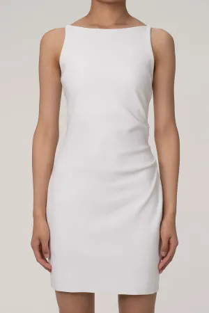 Flytonn-nye outfits Elegant High Boat Neck Sleeveless Bodycon Mini Dress - White-back to school outfits Christmas  Outfits Thanksgiving Gift New Year's Eve