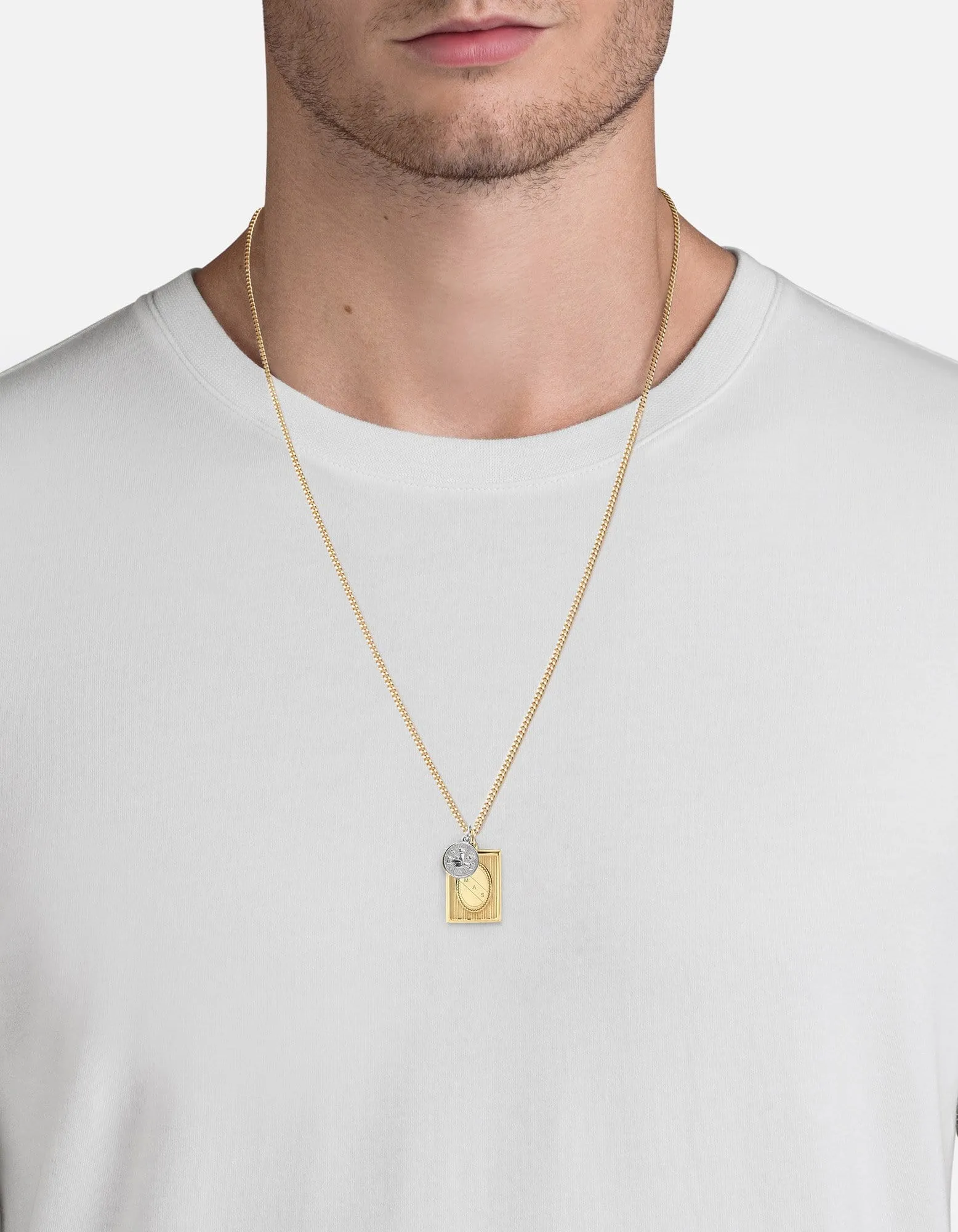 Frame Necklace, 14k Gold/Sterling Silver
