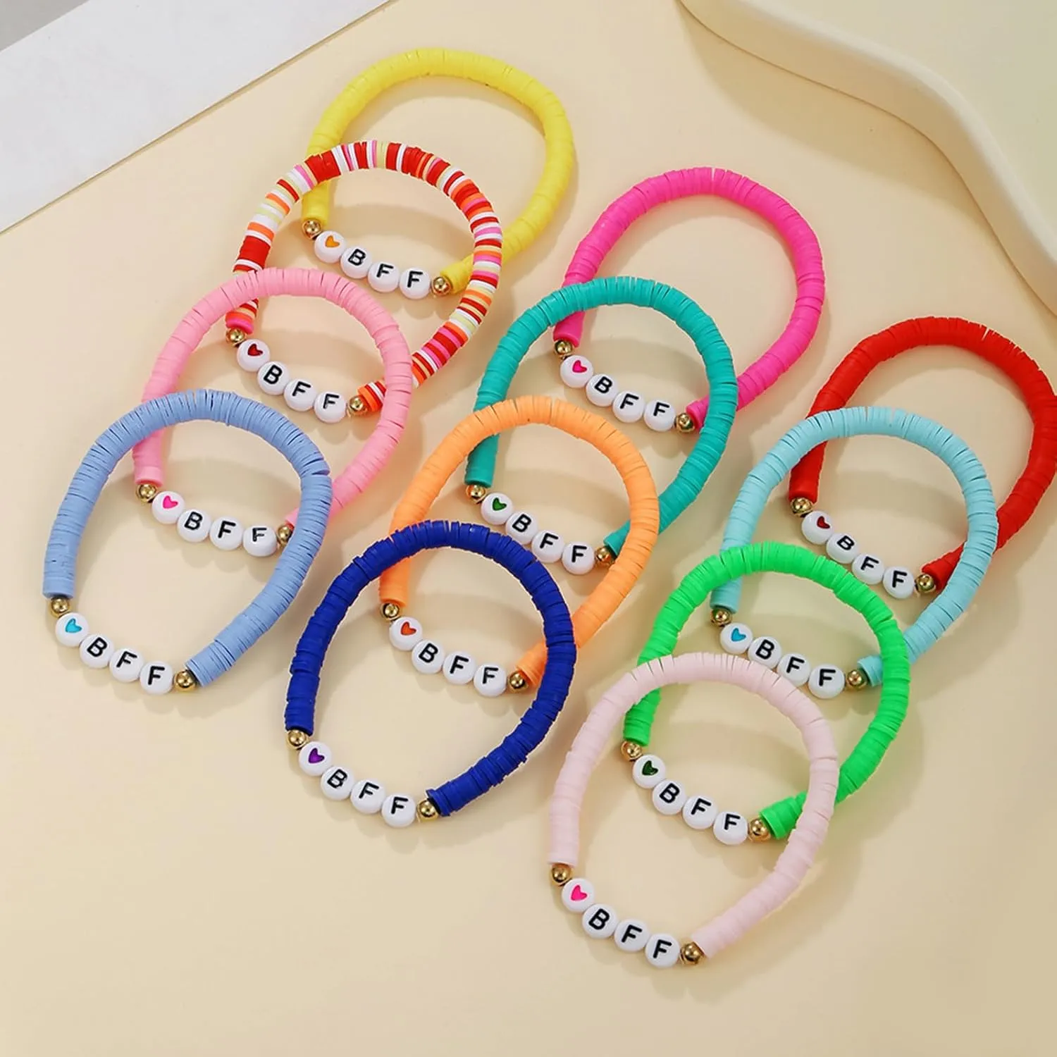 Friendship Bracelets for Women, Inspirational Preppy Bracelets Stackable, Best Friend bracelet Set, Colorful Heishi Clay Beaded Bracelets for Women
