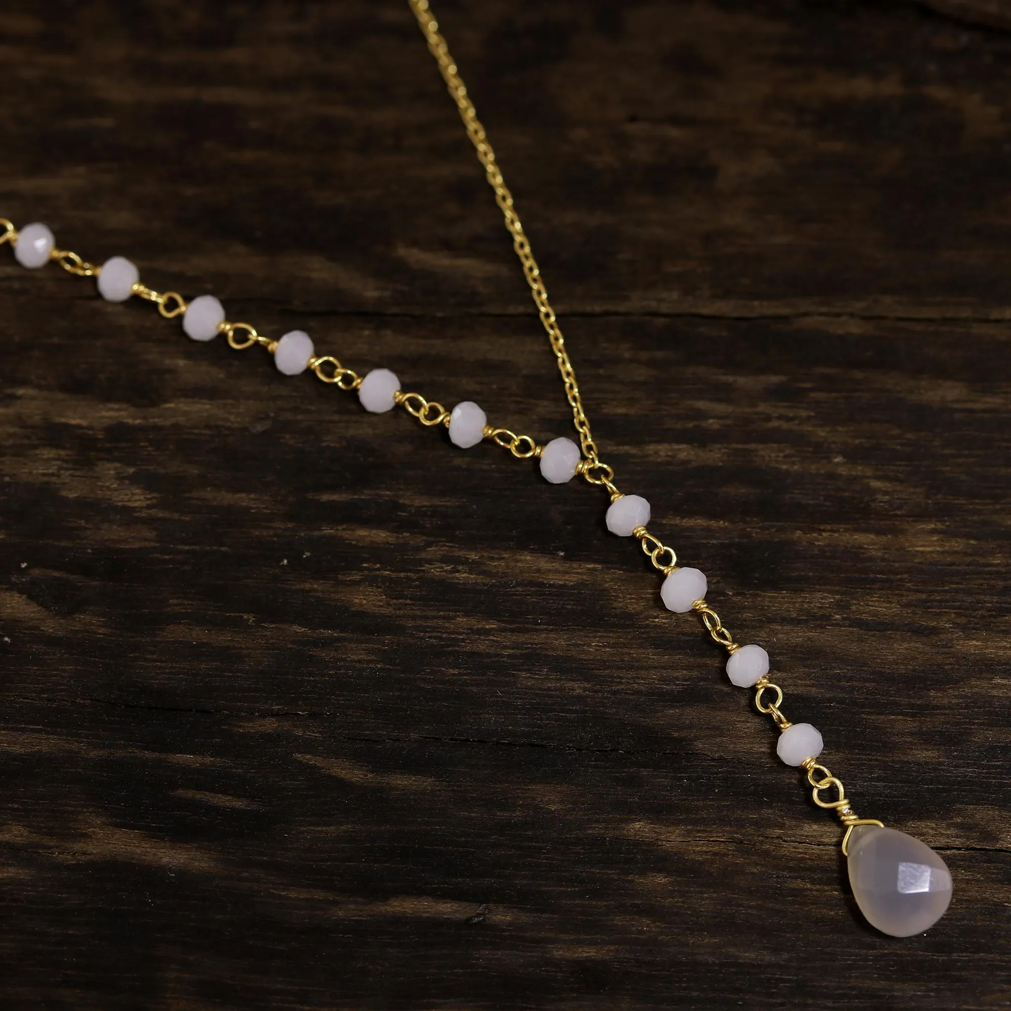 Gemstone Grace Gold Plated Chalcedony Y-Necklace from India