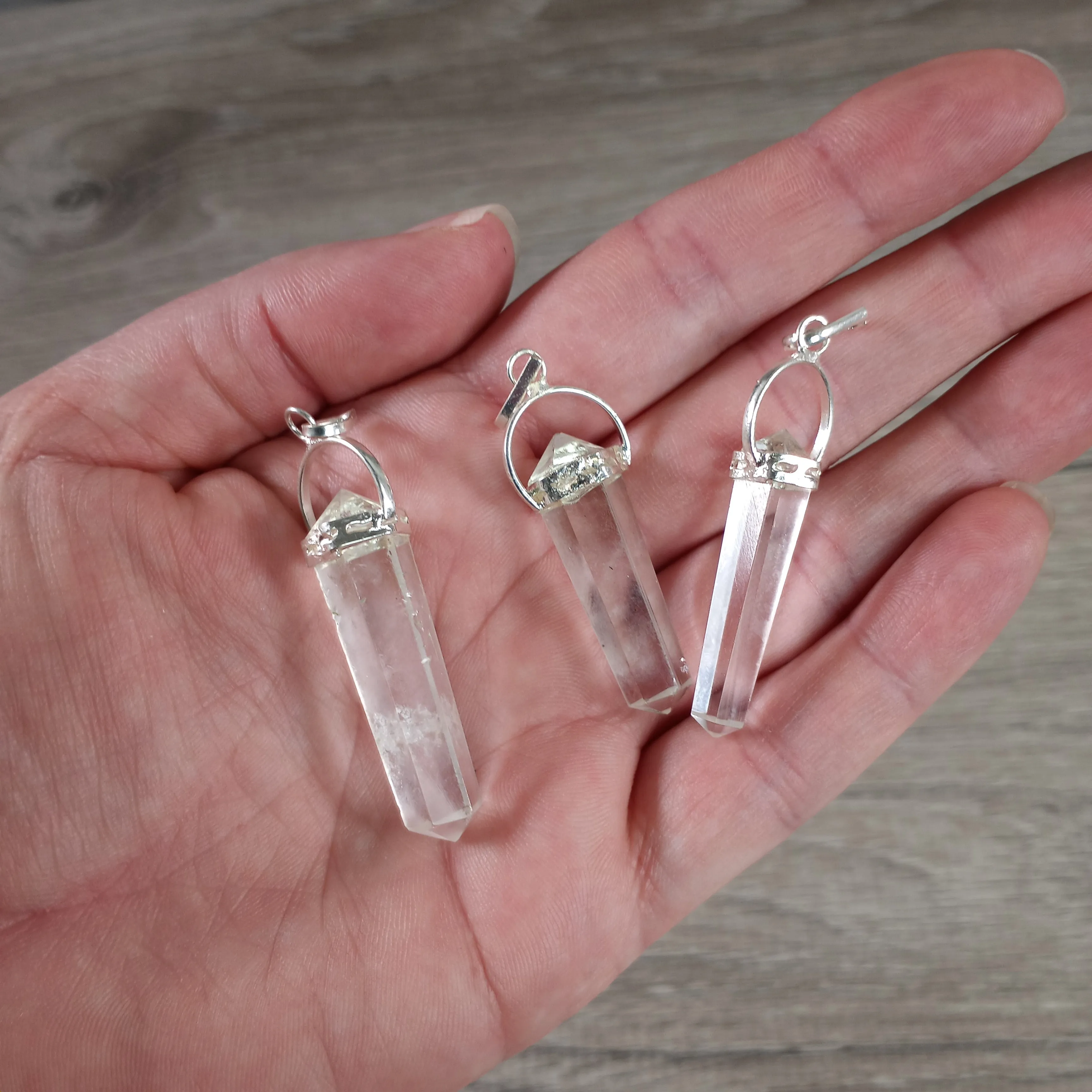 Gemstone Point Pendants with Silver-Tone Metal Cap