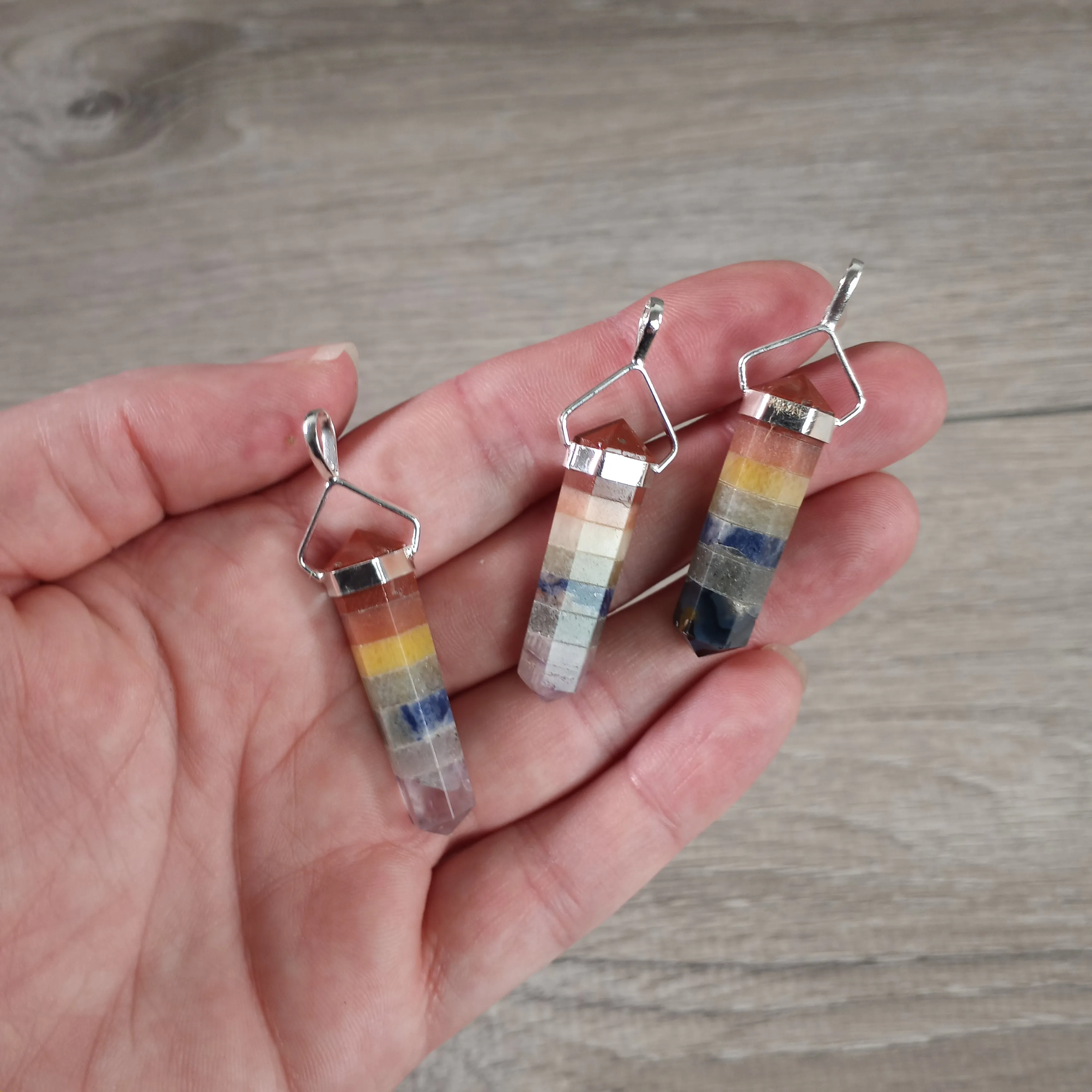 Gemstone Point Pendants with Silver-Tone Metal Cap