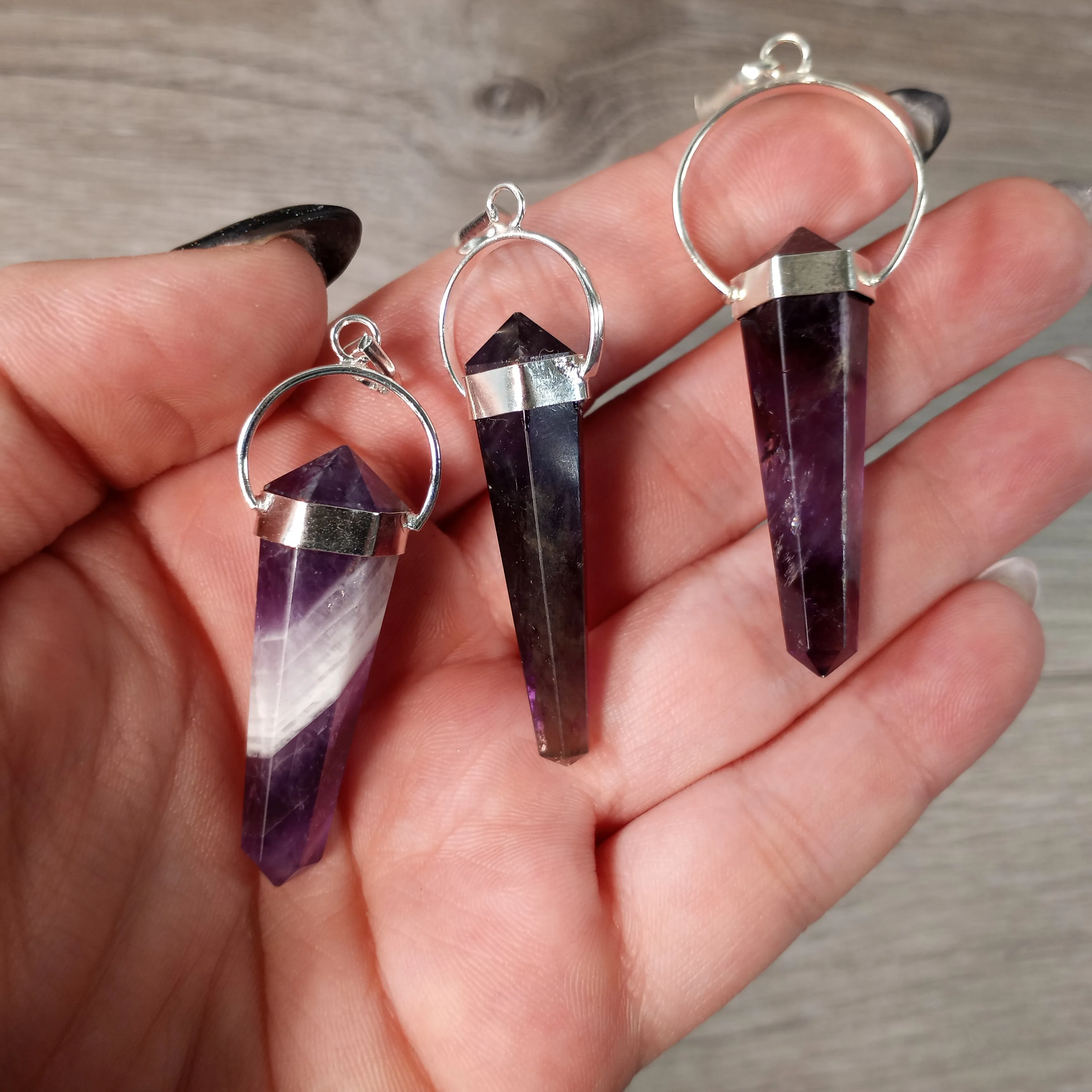 Gemstone Point Pendants with Silver-Tone Metal Cap