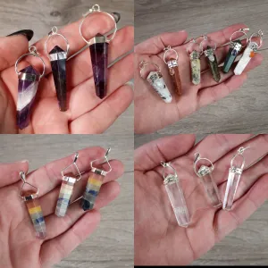 Gemstone Point Pendants with Silver-Tone Metal Cap