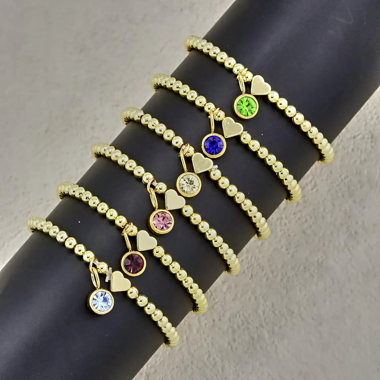 Gold Beaded Bracelets for Women Gold Heart Birthstone Bracelets Gold Beaded Bracelets Charm Every Month Shiny Finish Prom Jewellery for Women