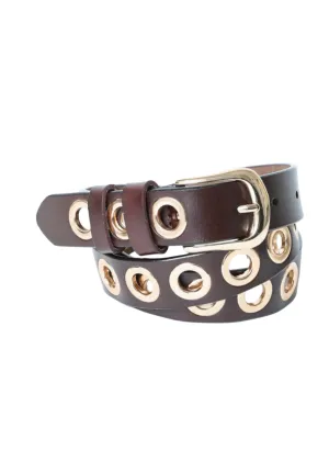 Gold Eyelet Belt Brown