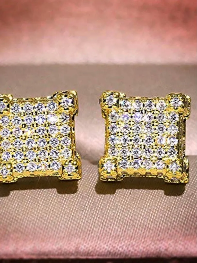 Gold plated zirconia square earrings