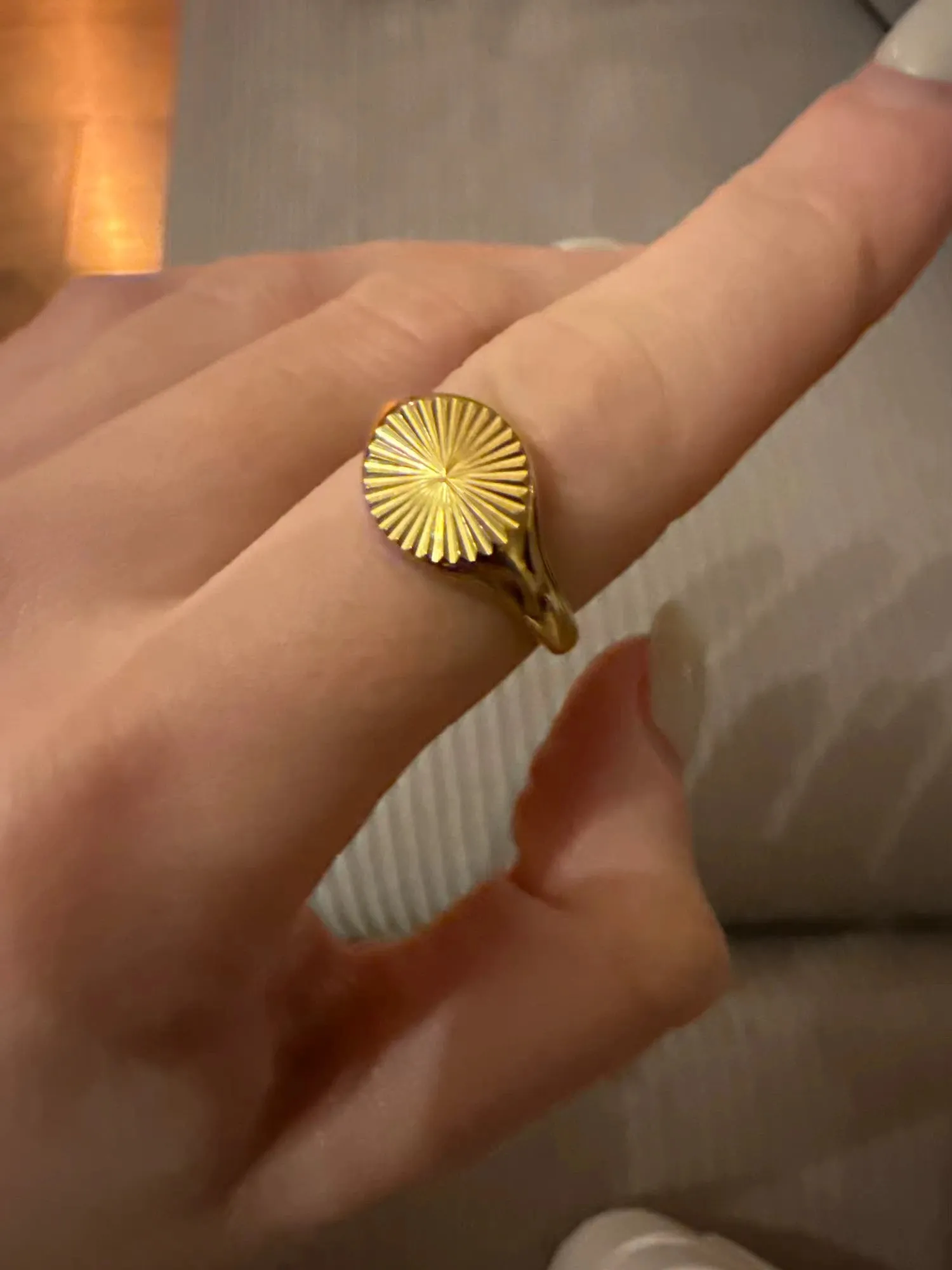 Gold Sun Geometric Wave Pattern Women's Ring, 9mm Wide, Size 6