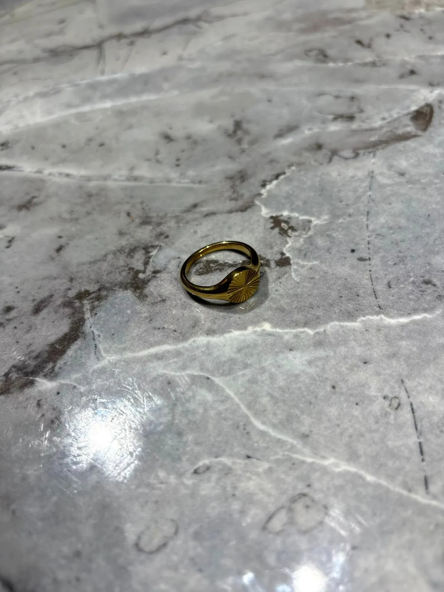 Gold Sun Geometric Wave Pattern Women's Ring, 9mm Wide, Size 6