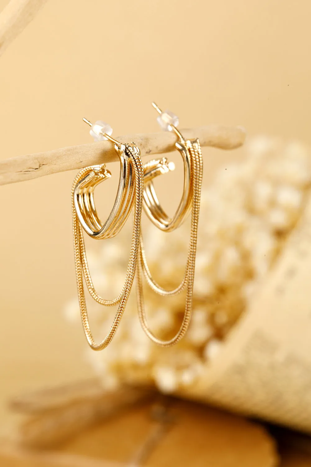 Gold Tassel Chain Alloy Minimalist Earrings