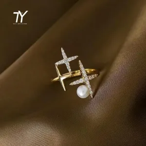 Golden Star Shaped Pearl Opening Rings