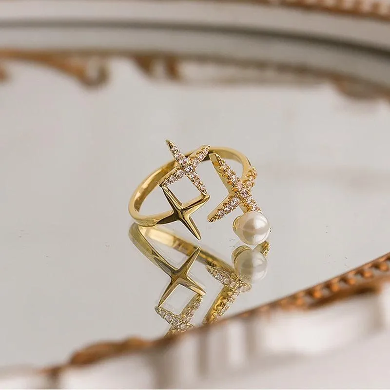 Golden Star Shaped Pearl Opening Rings