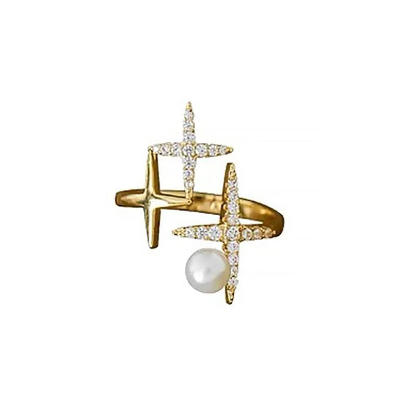 Golden Star Shaped Pearl Opening Rings