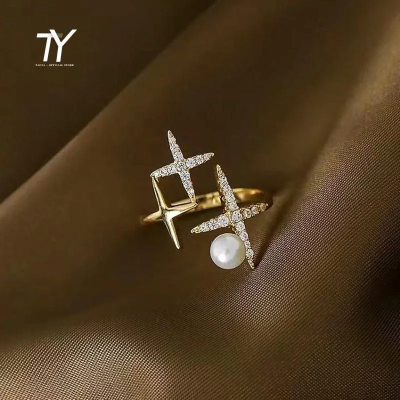 Golden Star Shaped Pearl Opening Rings