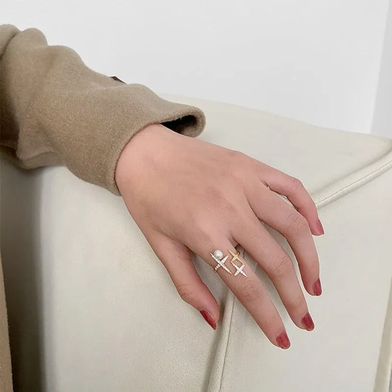 Golden Star Shaped Pearl Opening Rings