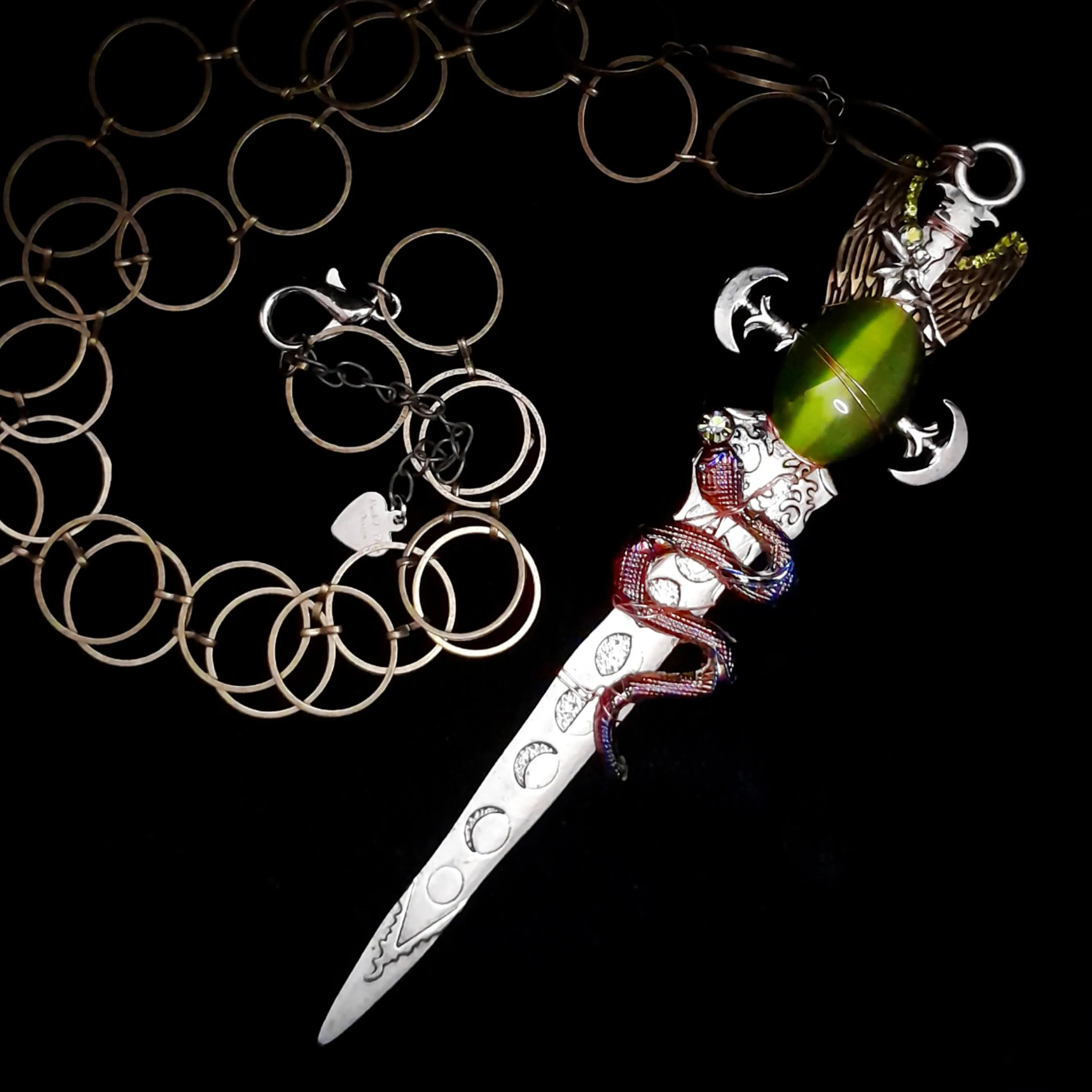 Green Cat's Eye Snake Sword Necklace