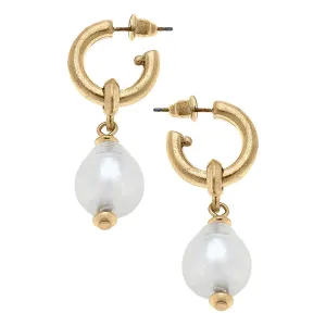 Greta Freshwater Pearl Drop Earrings in Worn Gold & Ivory
