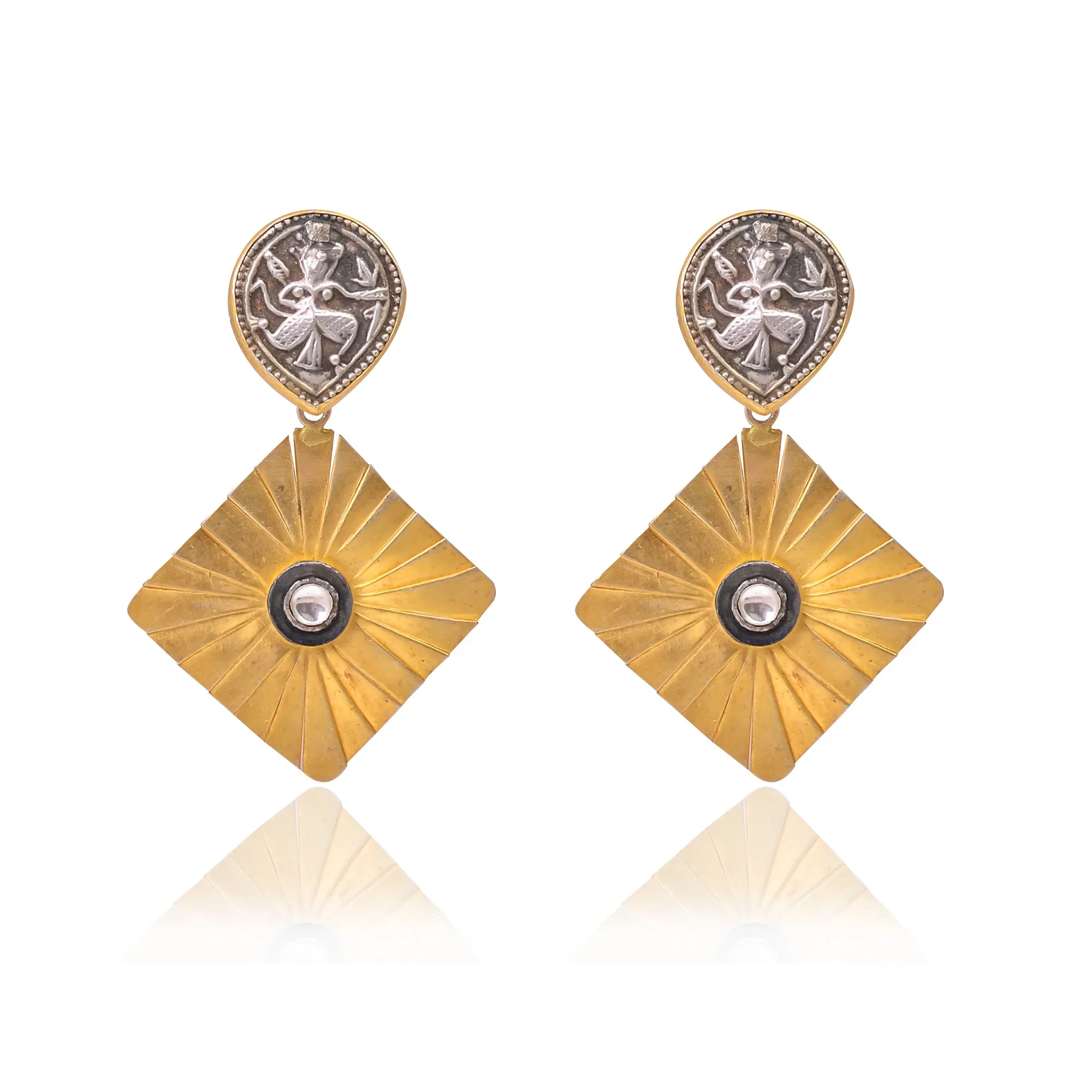 Handcrafted Silver Oxidised Patri with Glass Polki Earring