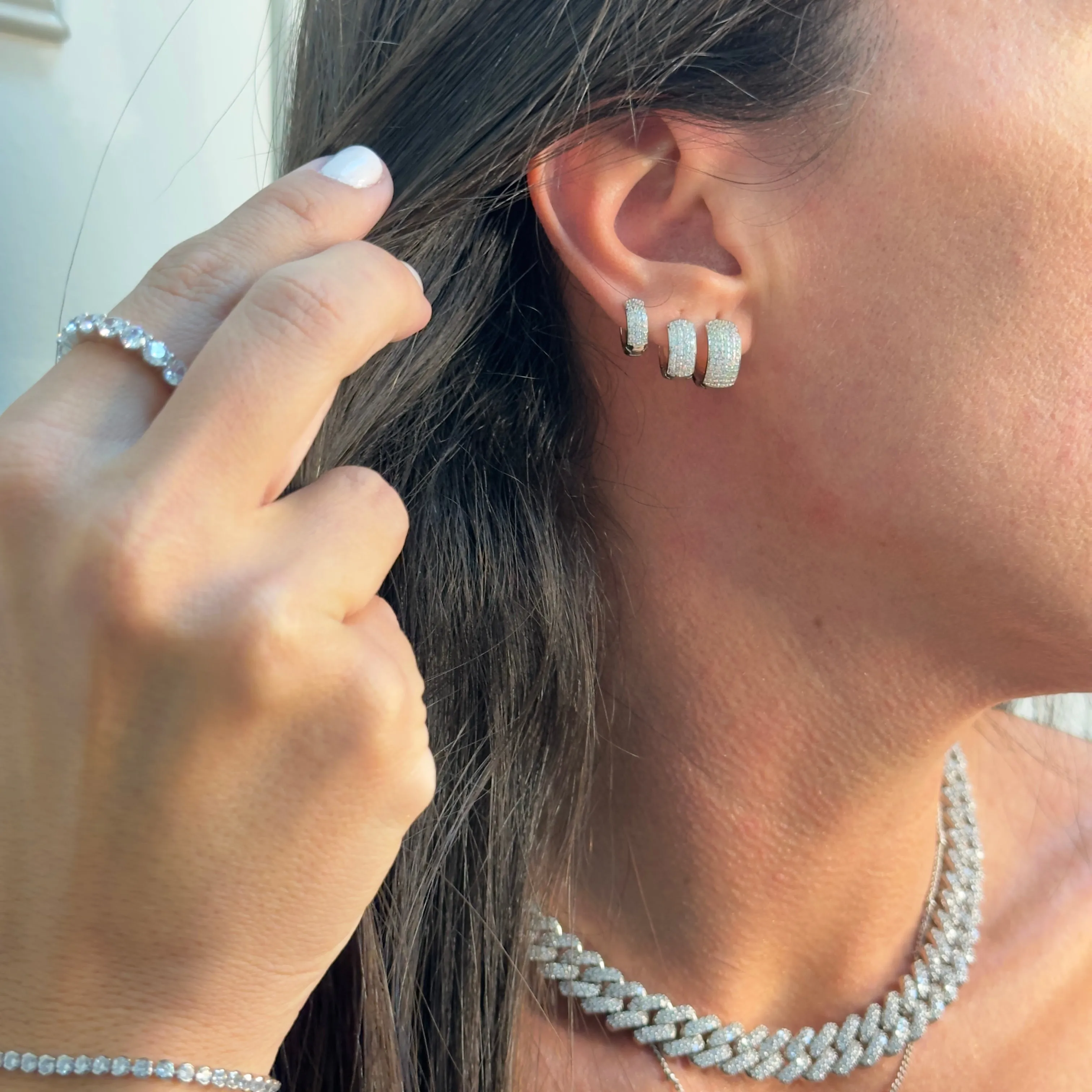 HOOPS TRIO EARRINGS  | Double White Rhodium Plated