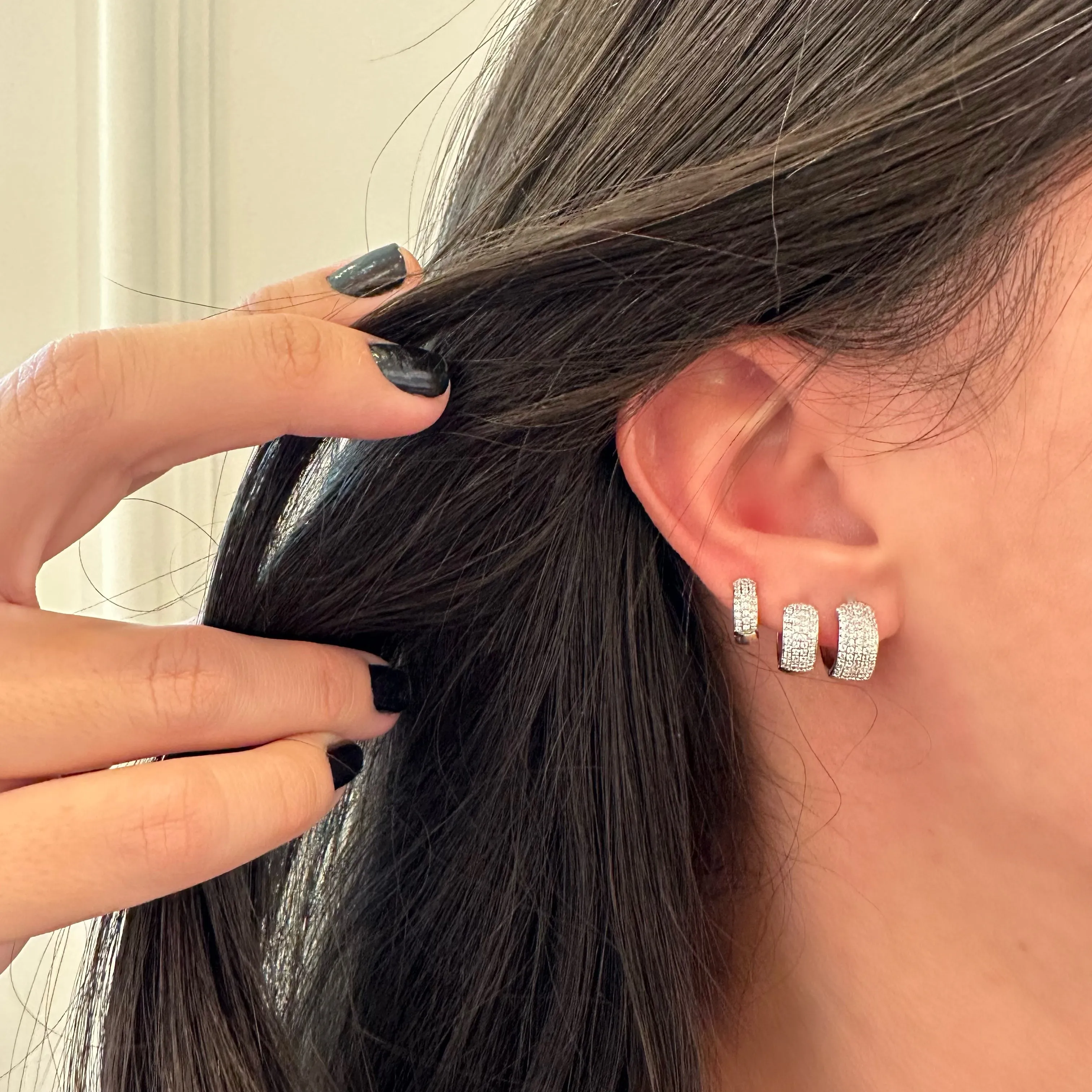 HOOPS TRIO EARRINGS  | Double White Rhodium Plated