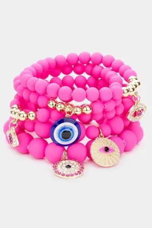 Hot Pink - 5 evil eye beaded bracelets