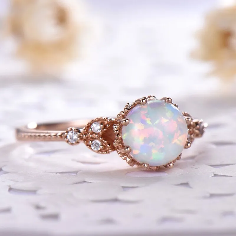 HuiSept Elegant 925 Silver Ring Opal Moonstone Zircon Gemstones