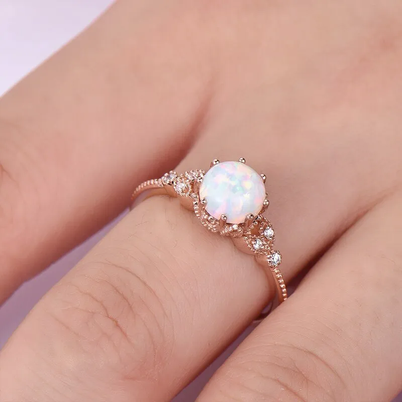 HuiSept Elegant 925 Silver Ring Opal Moonstone Zircon Gemstones