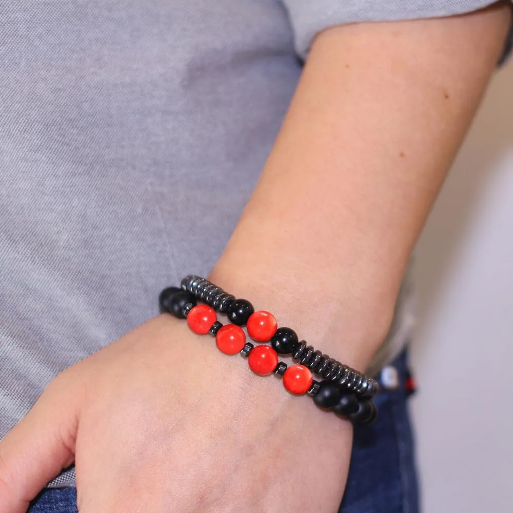 Humanic Maxhematie Beaded Bracelets, Natural Stone Beads Layered Lymphatic Health Energy Healing Bracelets Adjustable Length For Women Men Jewelry Gifts