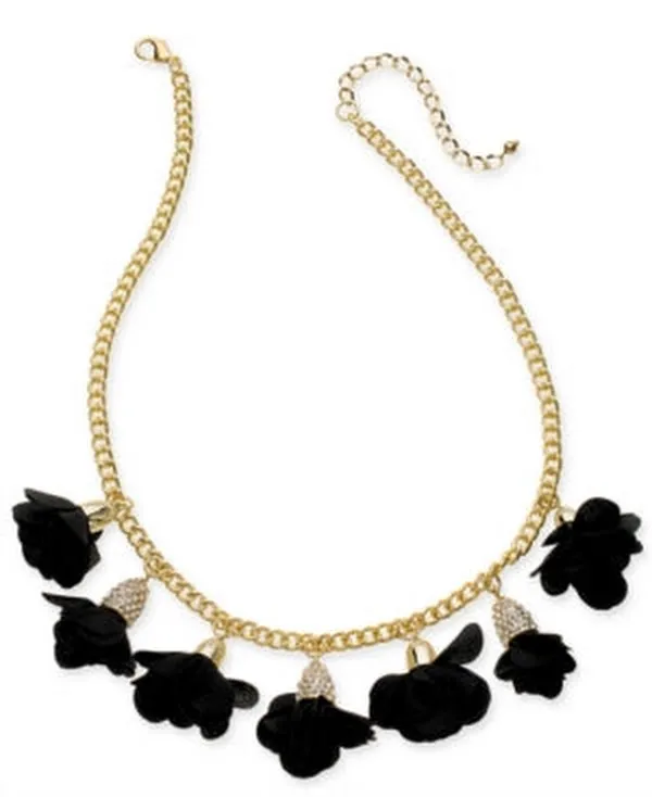 Inc Gold-Tone Fabric Flower Statement Necklace, 16   3 Extender