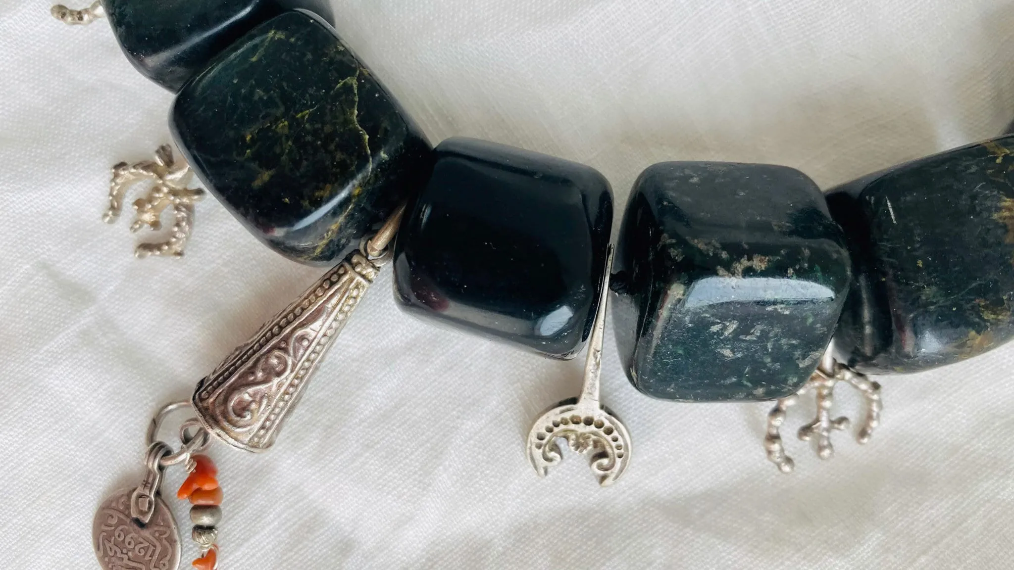 Jade & Berber Silver Necklace. Choker.