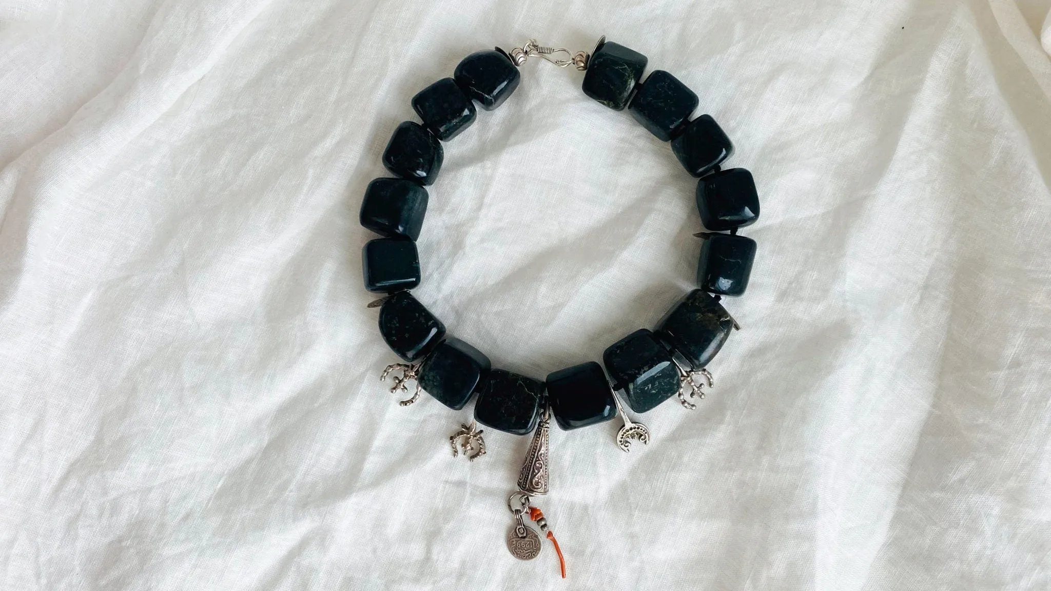 Jade & Berber Silver Necklace. Choker.