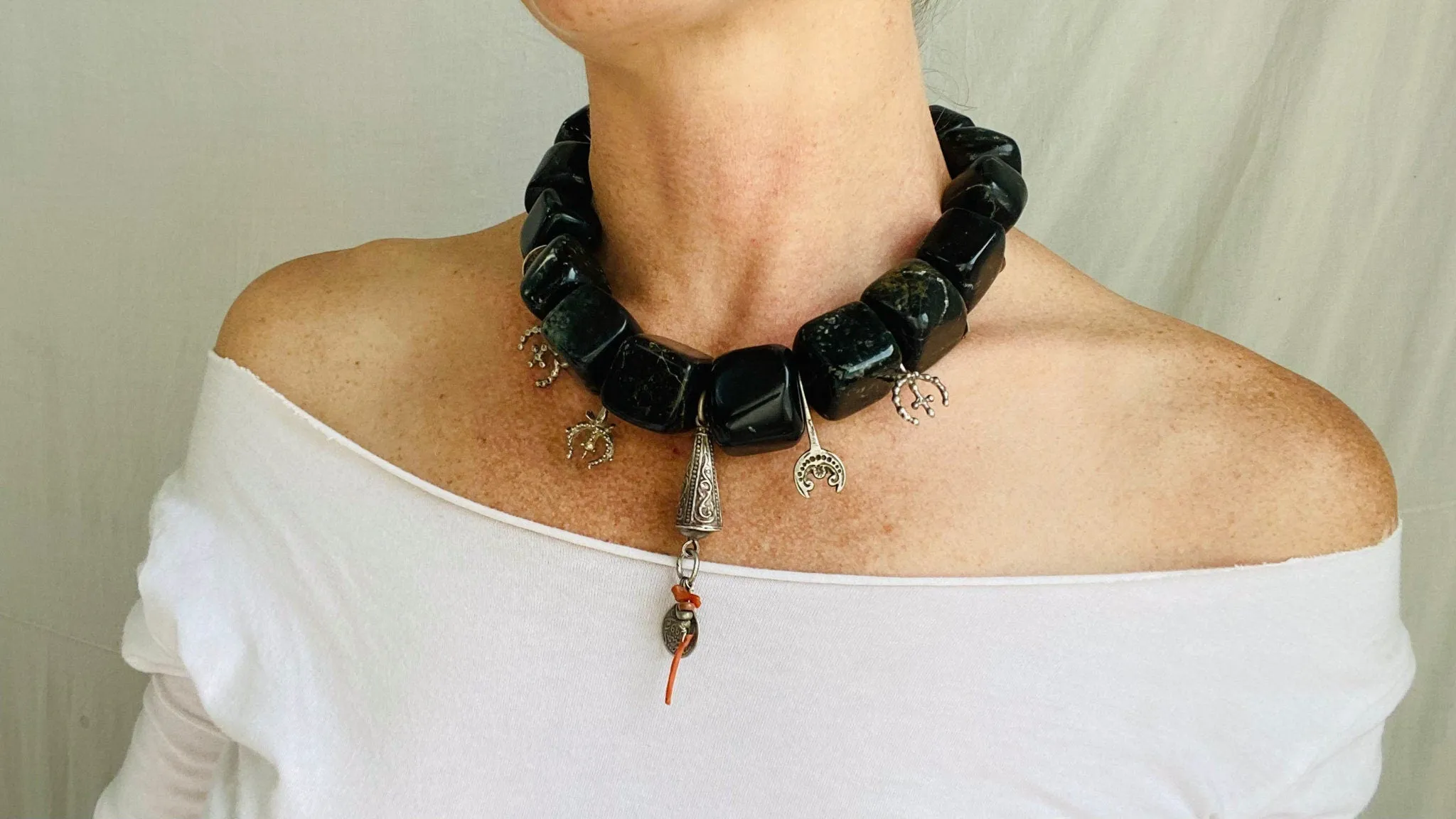 Jade & Berber Silver Necklace. Choker.