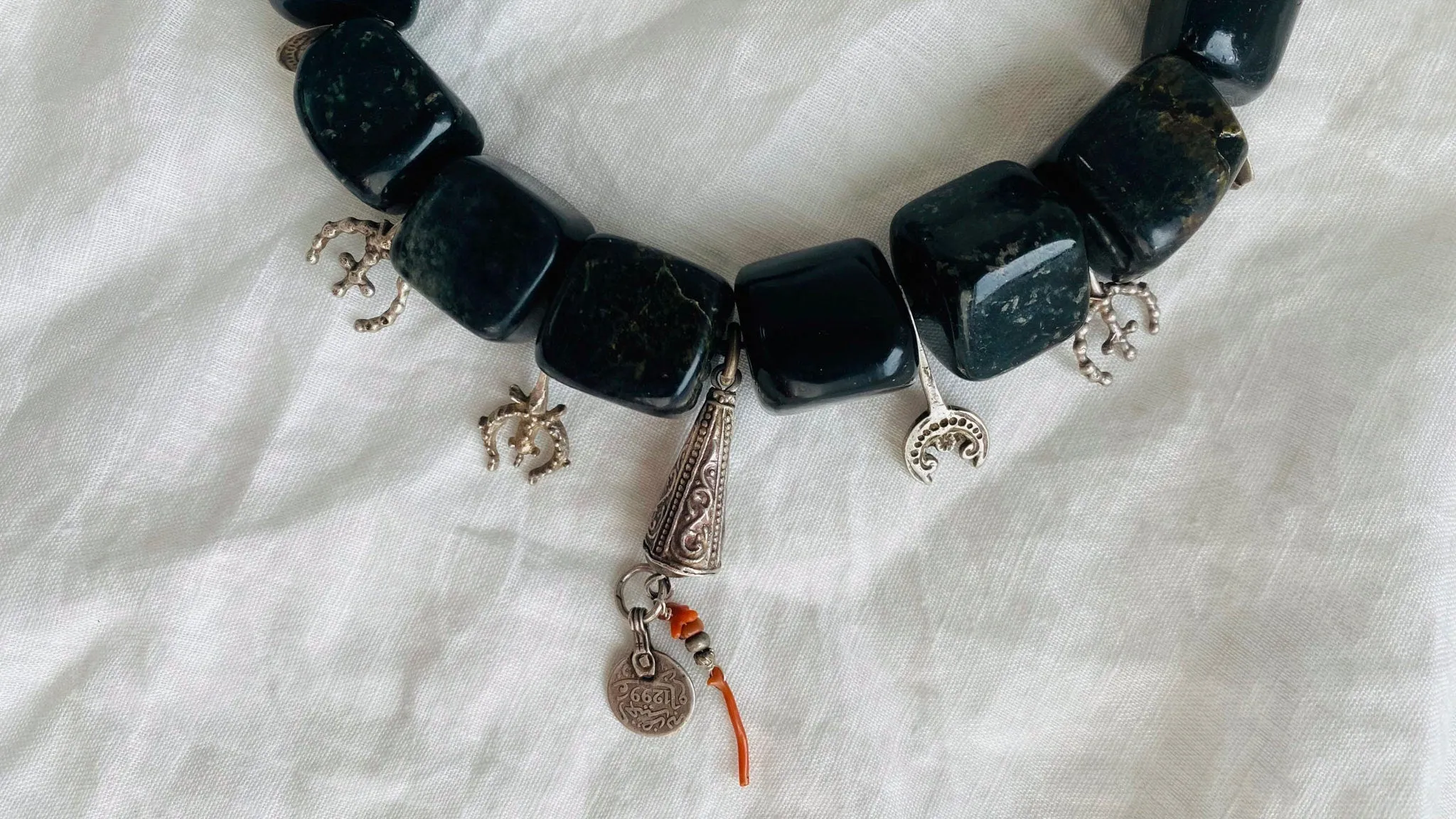 Jade & Berber Silver Necklace. Choker.