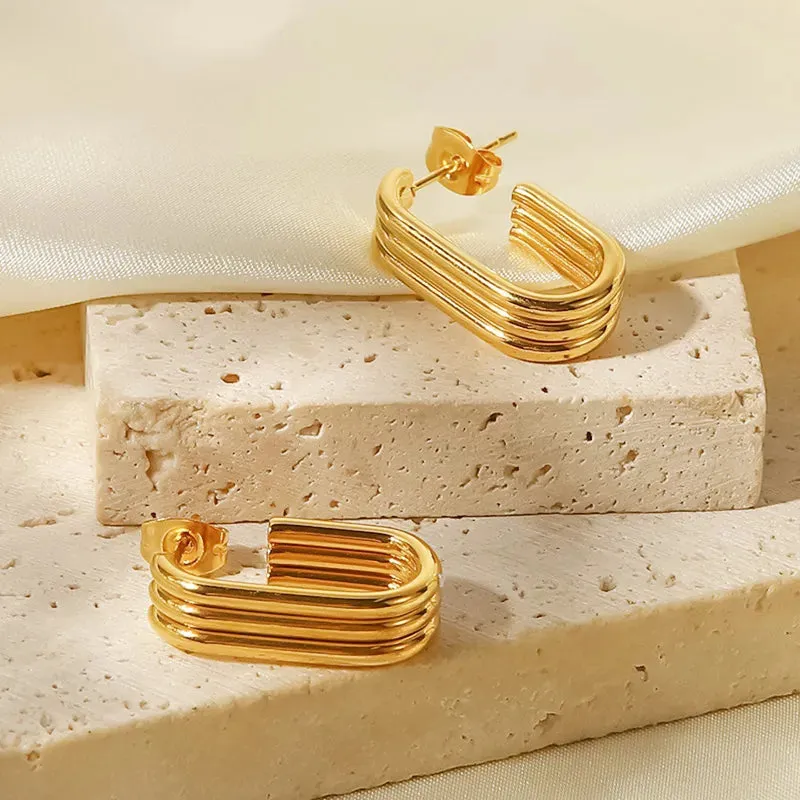 Layered Rectangular Hoop Earrings Gold